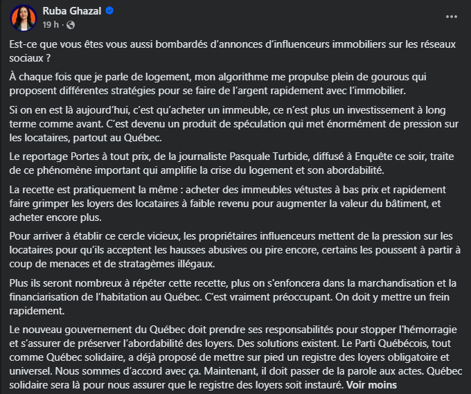 Spéculation immobilière : Ruba Ghazal veut sévir